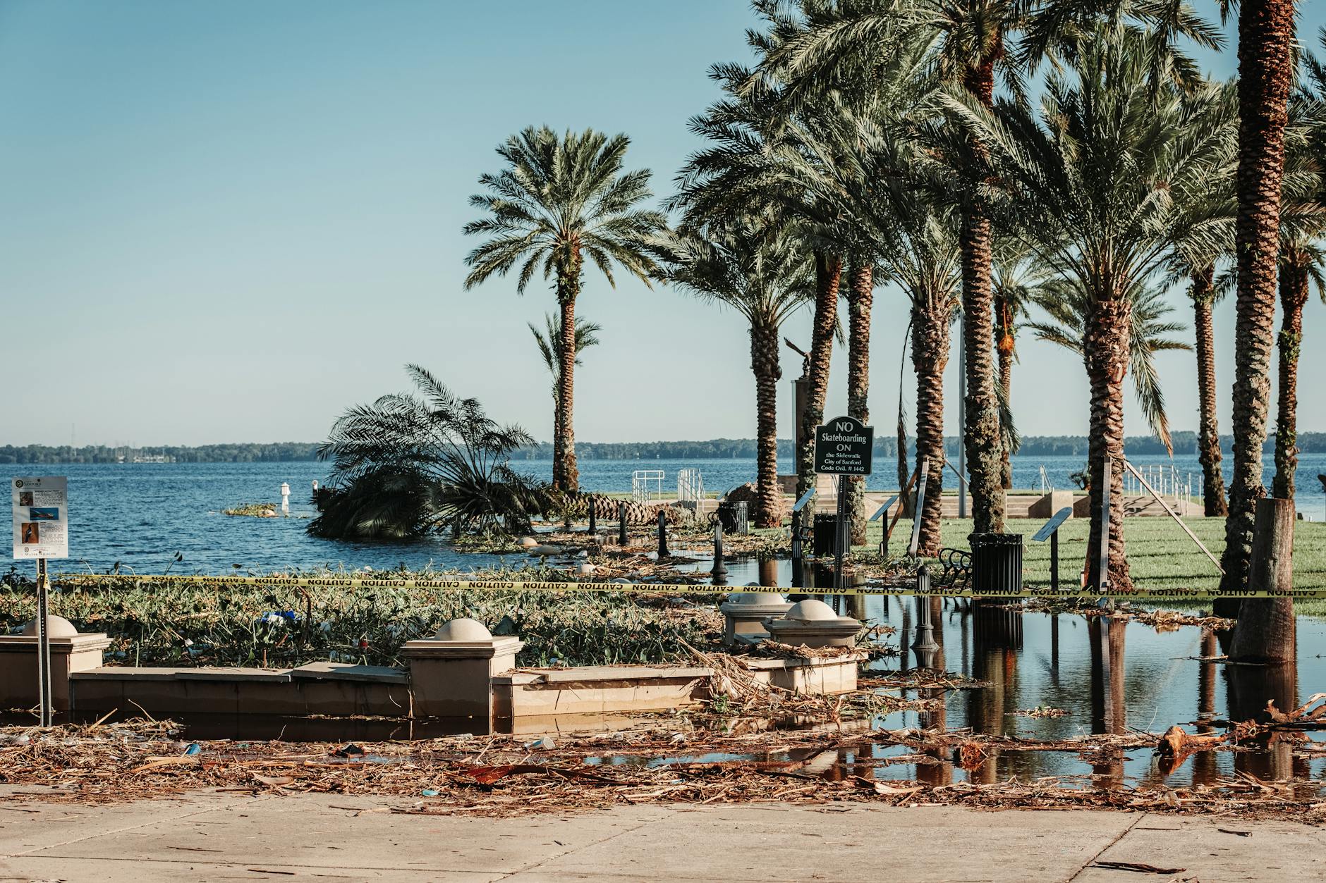 Flooded coastal area in Sanford, Florida after hurricane