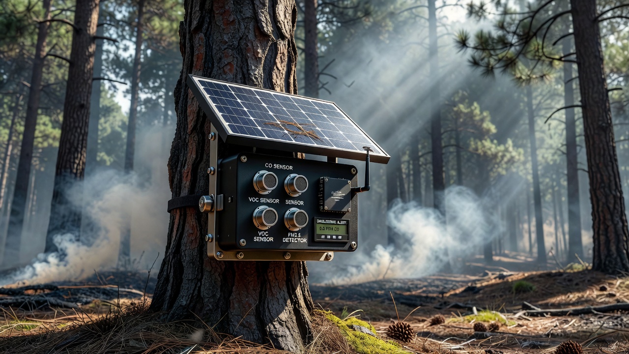 Wildfire sensor on tree trunk